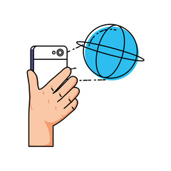 Fototapeta premium hand using smartphone with sphere browser