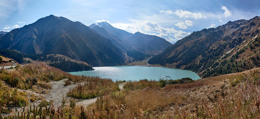 Kazakhstan. The city of Almaty. The Big Almaty Lake. Panorama