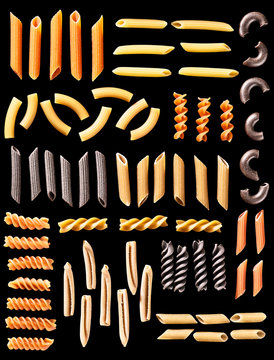 12 Different types of Pasta on Black