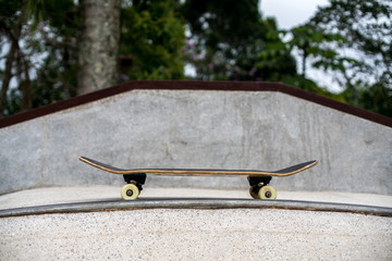 skateboard over the ramp with a rail and an edge © Henrique