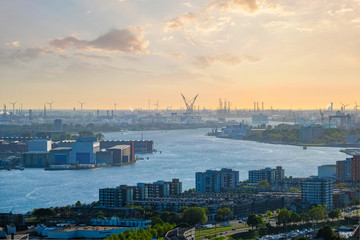 Obraz premium View of Rotterdam port and Nieuwe Maas river 