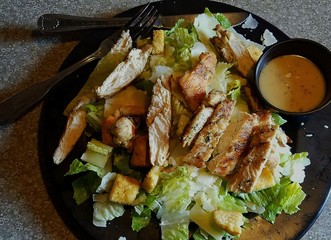 Chicken Caesar Salad, Top View, Close Up