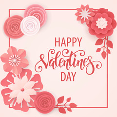 Beautiful floral heart for Valentines Day card.  Origami flowers. Vector illustration EPS10.