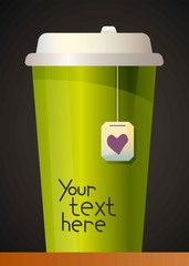 Banner with big paper cup of tea and place for your text