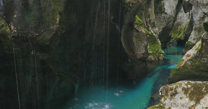 Emerald water in the Velika korita gorge, Soca valley, Slovenia