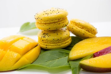  Mango macaroon cake on white background