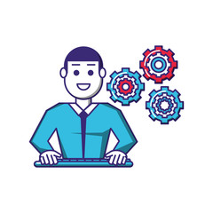 elegant businessman with gears settings