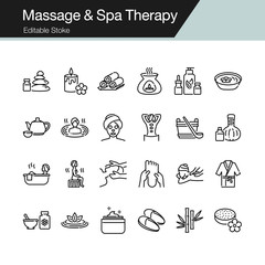 Fototapeta premium Massage and Spa Therapy icons. Modern line design. For presentation, graphic design, mobile application, web design, infographics, UI. Editable Stroke.