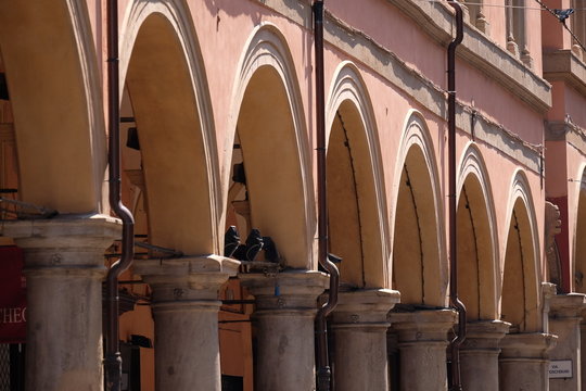 External corridor from street in Bologna, Italy