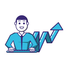 elegant businessman with statistics arrow