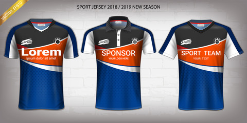 Soccer jersey and t-shirt sport mockup template, Graphic design for activewear uniforms such as Football, Volleyball, Tennis, Badminton, Table Tennis, Rugby, etc, Vector EPS10 Fully Customized.