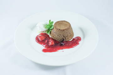 chocolate fondant with pistachio paste