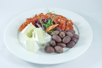 salami, brie cheese, kalamata olives