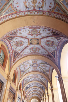 External corridor from Via Farini street in Bologna, Italy