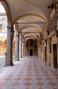 External atrium of Archiginnasio in Bologna, Italy