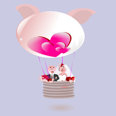 Cute cartoon character for Valentine Day on isolated background.Year of pig.