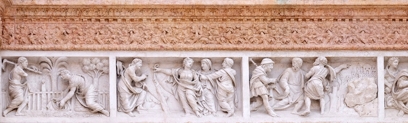 Christ in the Garden of Mary Magdalene, Mary Magdalene points out Redeemer and Jesus accompanies the journey of the disciples, San Petronio Basilica in Bologna