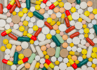 Pharmacy theme.Assorted pharmaceutical medicine pills