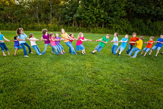 Girls Versus Boys Tug-of-War Team Game Outside