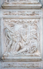 The Noah elation, relief on portal of Saint Petronius Basilica in Bologna, Italy
