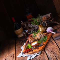grilled lamb shoulder with rosemary braised in the oven
