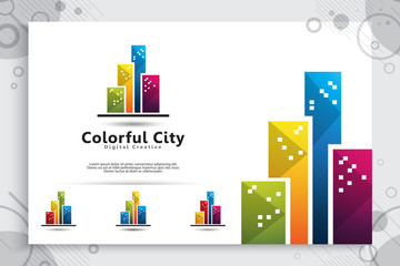 Abstract city building vector logo design with colorful concept , Symbol icon of residential, apartment and city landscape for bussines icon tempalte.