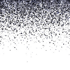 Black falling glitter particles on white background. Vector