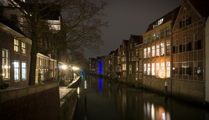 The historic center of Dordrecht has this old buildings near the water. It`s called the Pottenkade. Beautiful lights at night.