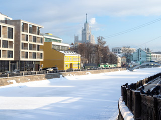 embankment and frozen canal onf Moskva river