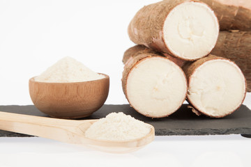 Fototapeta na wymiar Raw cassava starch - Manihot esculenta. on white background
