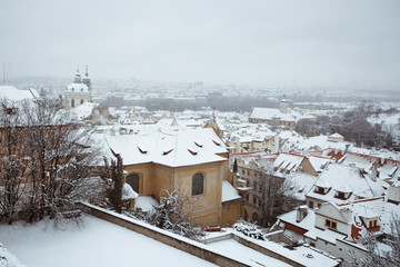 Winter town covered with snow