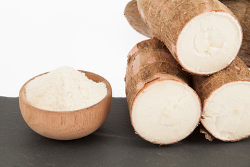 Raw cassava starch - Manihot esculenta. on white background