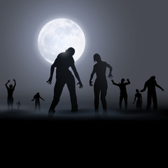 Zombie Walking. Silhouettes Illustration for Halloween Creative Poster