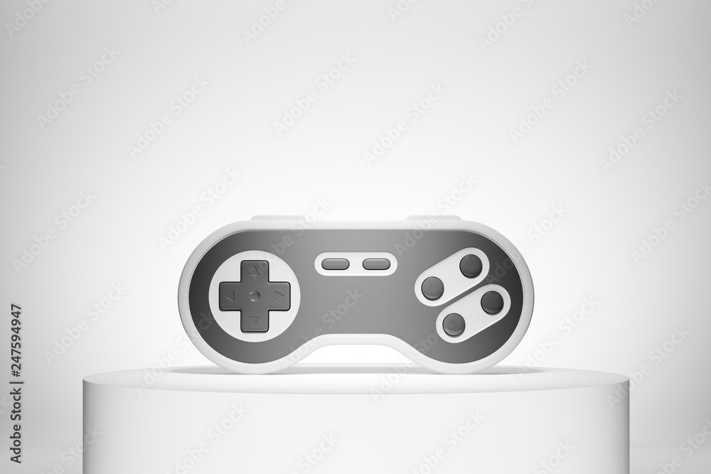 Wall mural Gray retro gamepad over white background. 3d render