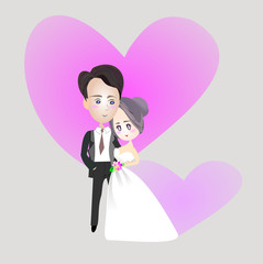  Wedding clipart . Illustration groom and bride. Cartoon character man in back suit and woman in white bridal gown for invitation card template.