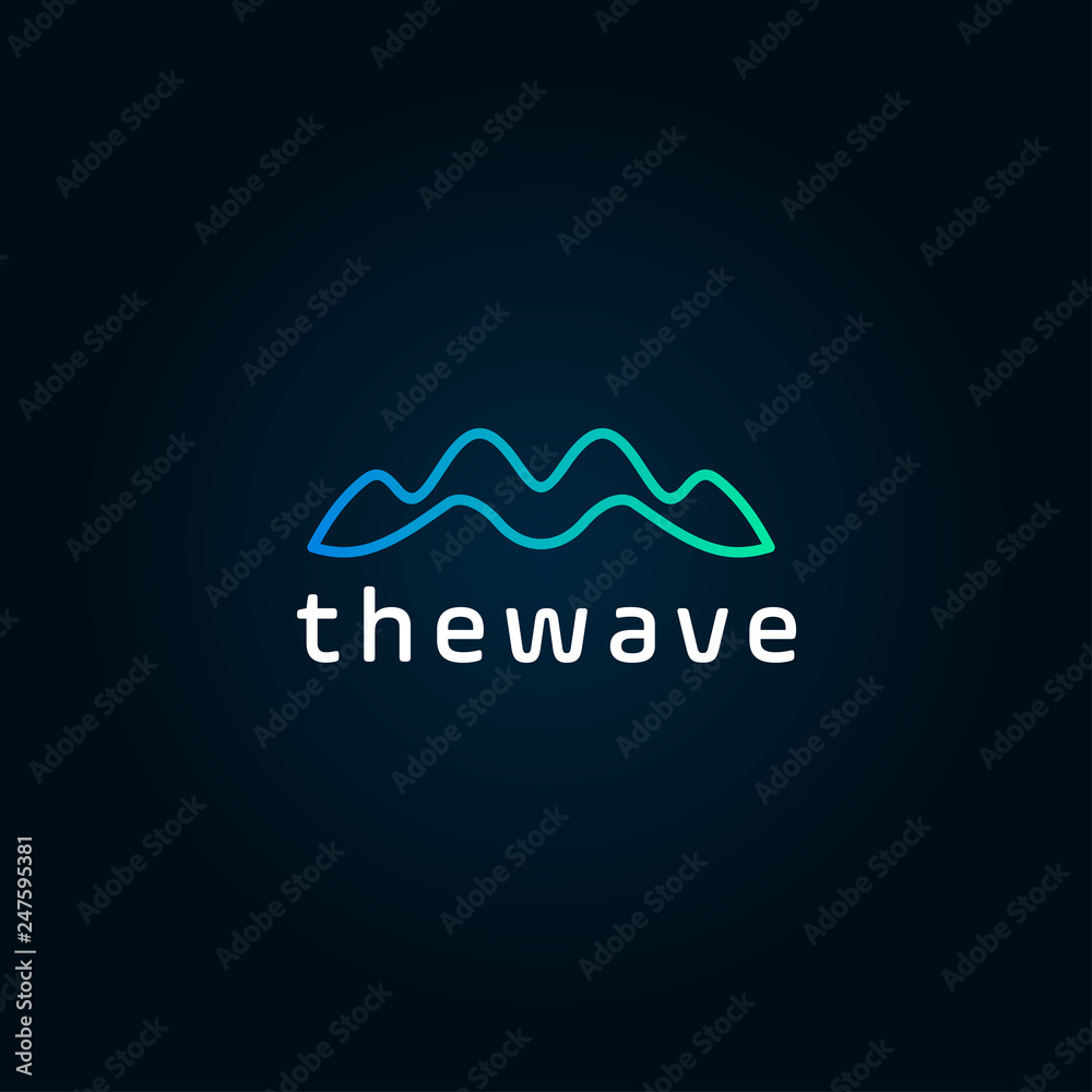 Poster waves logo template. abstract linear logotype. wave flow symbol. motion stream water aqua vector ico
