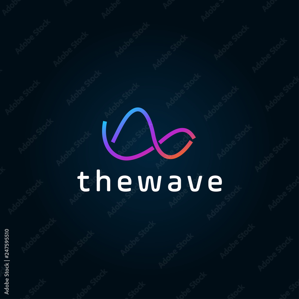 Poster waves logo template. abstract linear logotype. wave flow symbol. motion stream water aqua vector ico