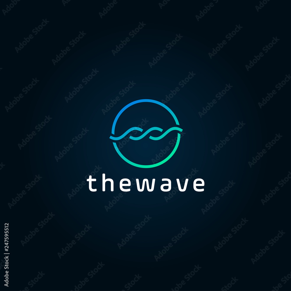 Poster waves logo template. abstract linear logotype. wave flow symbol. motion stream water aqua vector ico