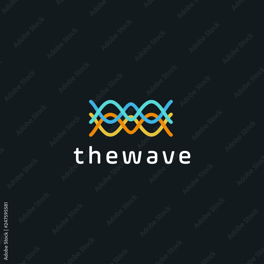 Poster waves logo template. abstract linear logotype. wave flow symbol. motion stream water aqua vector ico