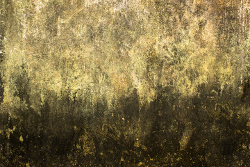 old yellow white gray concrete wall with scratches and black spots of moss and mold. rough surface texture