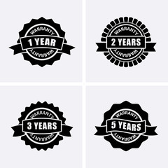 1, 2, 3 and 5 years Warranty Icons isolated on Certified Medal.