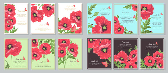 Luxurious bright red vector Poppy flowers drawing in watercolor style for floral and wedding decoration, seasonal sales, invitations, banners, posters, cards-Vector © Костенко