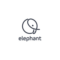 Negative space zoo, abstract elephant vector logo design. Creative linear animal logotype for illustration