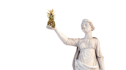 Sculpture of the ancient Greek god Latona with pineapple in his hands, isolate - Image