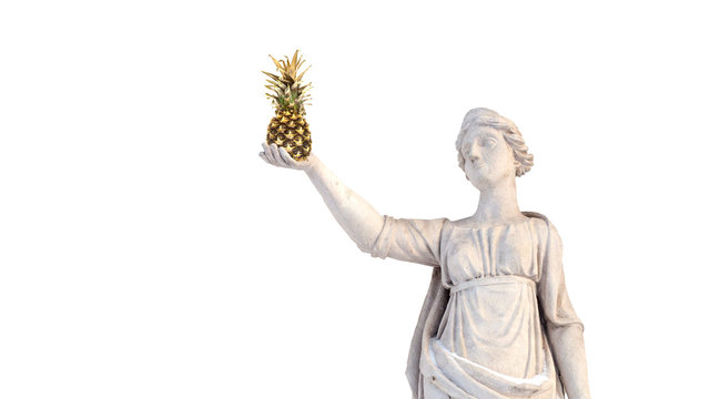 Sculpture of the ancient Greek god Latona with pineapple in his hands, isolate - Image