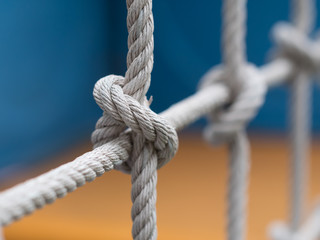 The old rope knot for net climbing, closeup of rope knot