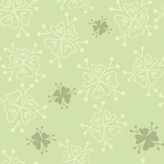 Fototapeta na wymiar Vector Oxalis Leaves in pastel green seamless pattern background. Perfect for fabric, scrapbooking and wallpaper projects.