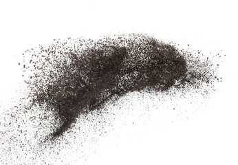Dry soil splash or explosion flying in the air on white background,Stop motion