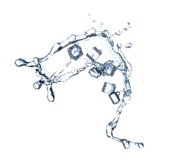 Fototapeta premium Ice cubes with water splashes on white background