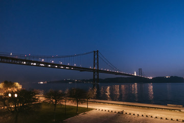 25 april bridge landscape and Christ the King in Lisbon, Portugal